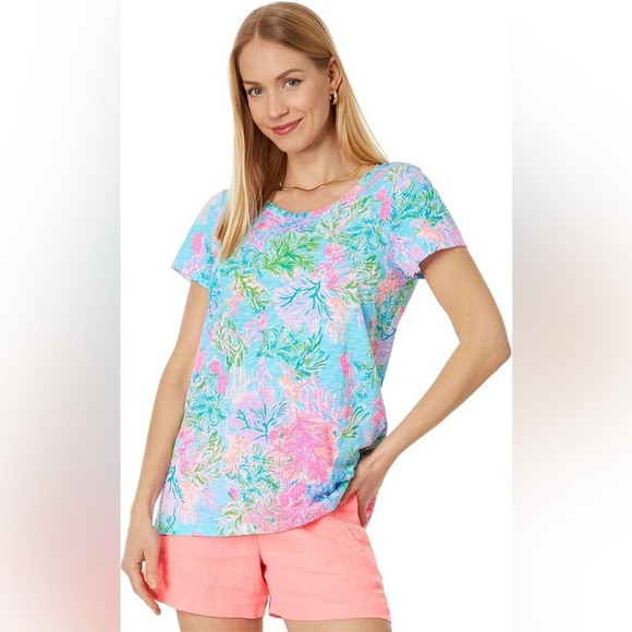 Lilly Pulitzer Etta Scoop Neck Top in Celestial Blue Cay To My Heart, Size M - Picture 1 of 9
